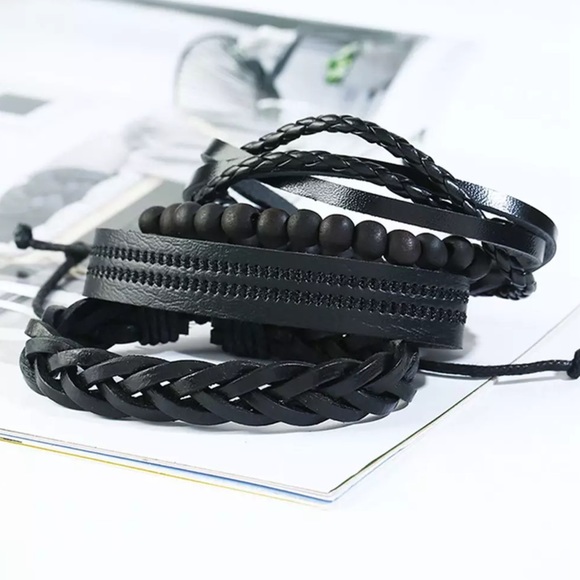 Men’s Genuine Leather Layered Bracelet - Picture 2 of 5